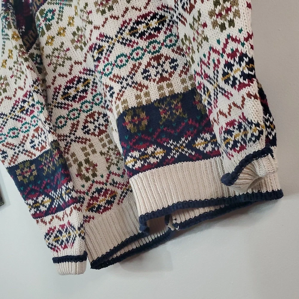 Vintage Hunt Club Womens Heavy Knit Mixed Print Grandpa Sweater Size Lg Cotton - Picture 10 of 14